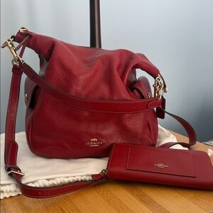 Coach Red Leather Women's Shoulder/Crossbody Bag with Wallet and Dust Bag